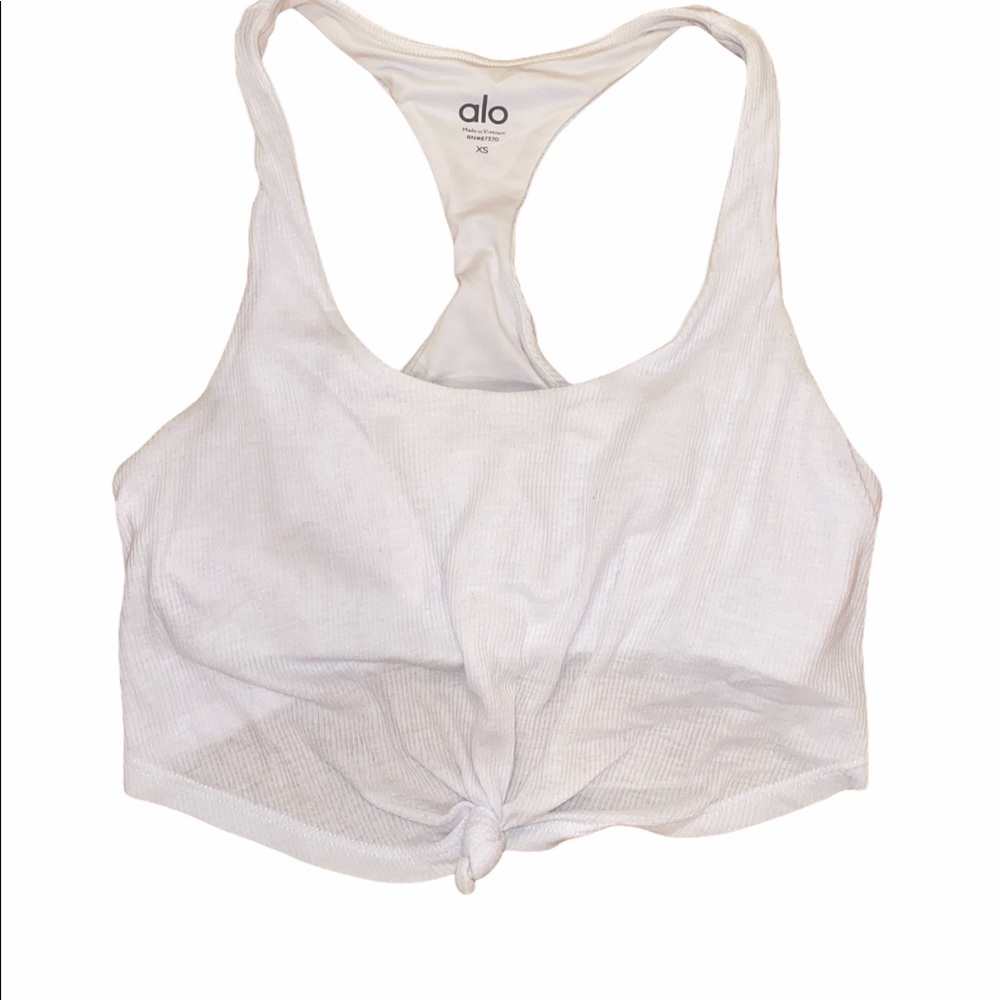 ALO YOGA white tie knot crop top / sports bra